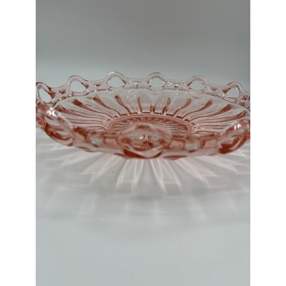Vintage Pink Depression Glass Serving Ribbed Lace Bowl 12" - Picture 11 of 16